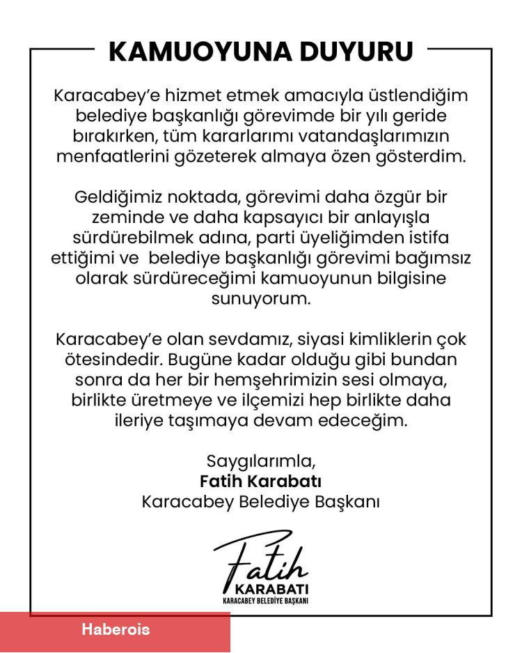 Bursa Karacabey Belediye Başkanı İYİ Parti'den istifa etti!