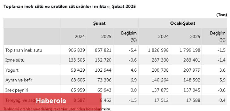 Şubat'ta süt ürünleri üretiminde düşüş... Ayran ve kefir üretimi yüzde 6,9 arttı