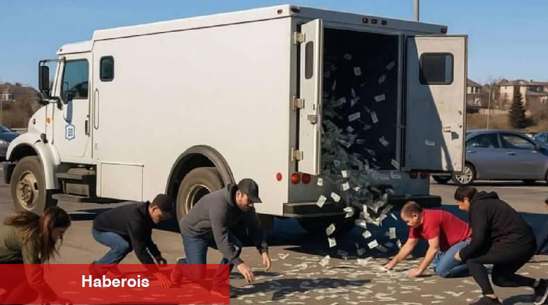 Vatandaşlar akın etti: Para kamyonunun kapısı açıldı milyonlar her yere savruldu!