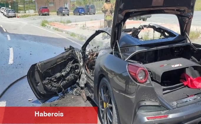 Adalı'nın oğlunun Ferrari'si yolda yanıp küle döndü - Haberois Adalı'nın oğlunun Ferrari'si yolda yanıp küle döndü