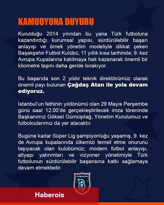 Başakşehir, Çağdaş Atan ile yola devam kararı aldı!