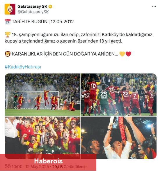 Galatasaray'dan Fenerbahçe'ye 12 Mayıs göndermesi - Haberois Galatasaray'dan Fenerbahçe'ye 12 Mayıs göndermesi
