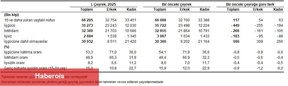 İşgücü İstatistikleri, I. Çeyrek: Ocak-Mart, 2025 - Haberois İşgücü İstatistikleri, I. Çeyrek: Ocak-Mart, 2025