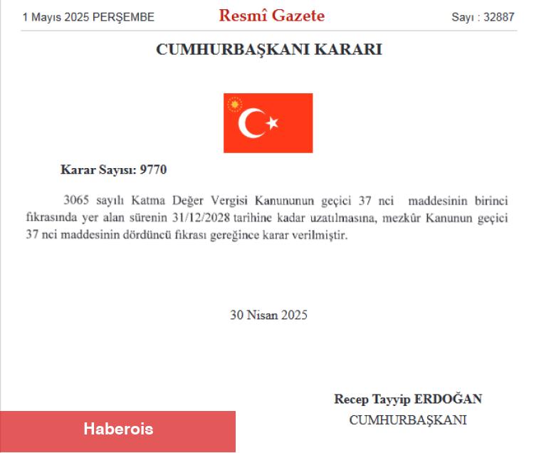 KDV Kanunu'nda kıymetli uzatma