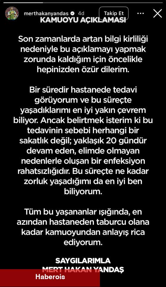 Mert Hakan Yandaş'tan sakatlık açıklaması! - Haberois Mert Hakan Yandaş'tan sakatlık açıklaması!