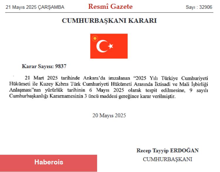 Türkiye ile KKTC iktisadi ve mali işbirliği 'Resmi'leşti - Haberois Türkiye ile KKTC iktisadi ve mali işbirliği 'Resmi'leşti