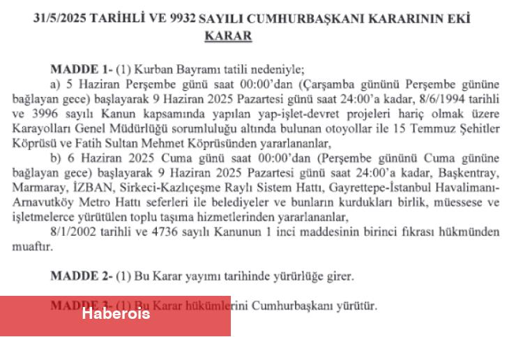5-9 Haziran ortası köprü ve otoyollar ücretsiz! - Haberois 5-9 Haziran ortası köprü ve otoyollar ücretsiz!