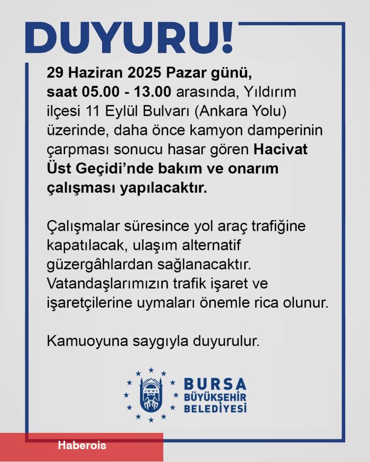 Bursa'da Ankara Yolu saat 13.00'e kadar kapalı!