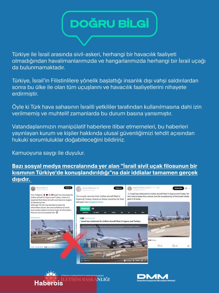 İletişim'den "İsrail Uçakları Türkiye’de" argümanlarına yalanlama!
