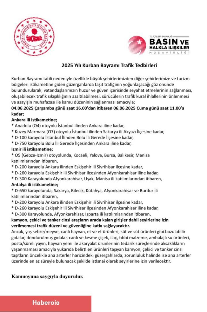 Kamyon ve tankerlere kısıtlama başladı! 6 Haziran'a kadar sürecek