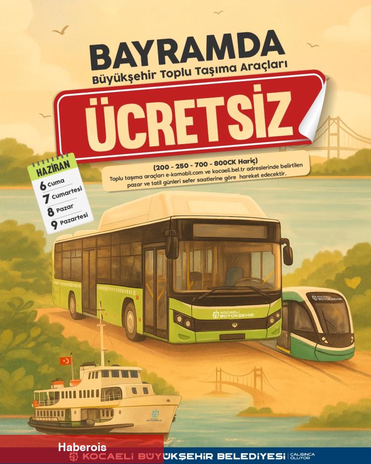 Kocaeli'de bayram boyunca ulaşım fiyatsız - Haberois Kocaeli'de bayram boyunca ulaşım fiyatsız