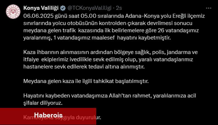 Konya Ereğli’de yolcu otobüsü kazası: 1 meyyit, 26 yaralı - Haberois Konya Ereğli’de yolcu otobüsü kazası: 1 meyyit, 26 yaralı