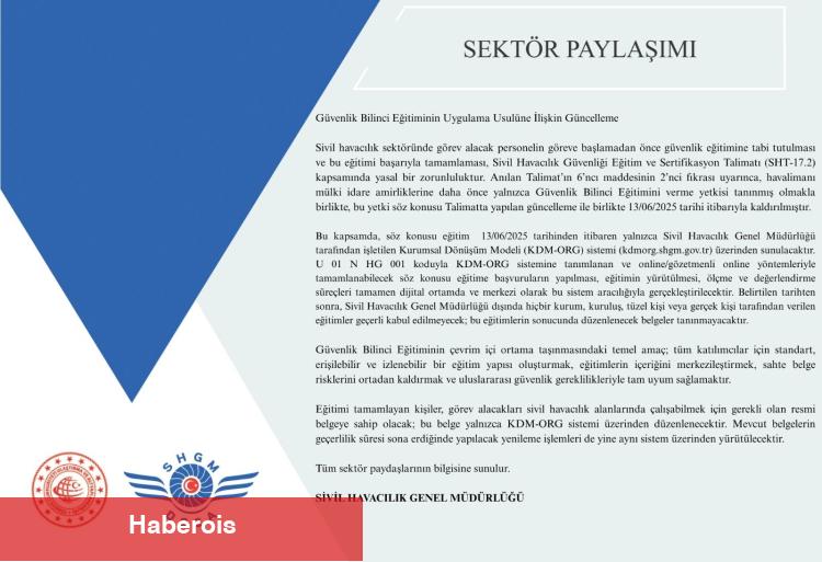 Sivil Havacılık'ta 'Güvenlik Bilinci' eğitimi artık çevrim içi - Haberois Sivil Havacılık'ta 'Güvenlik Bilinci' eğitimi artık çevrim içi
