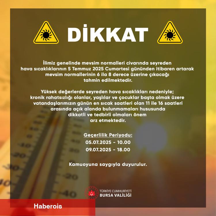 Bursa Valiliği’nden sıcaklık uyarısı!