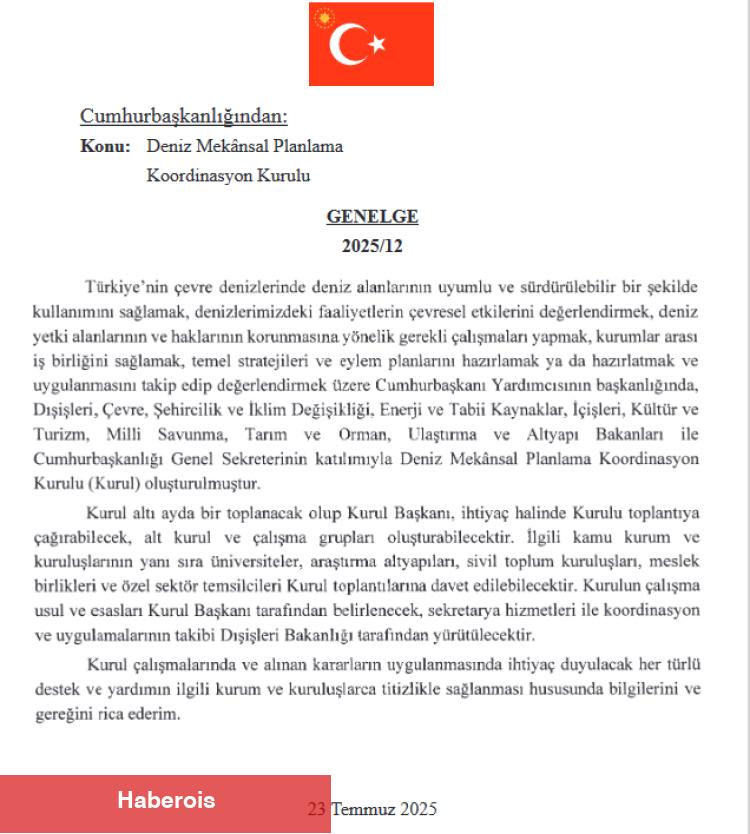 Deniz Mekânsal Planlama Koordinasyon Kurulu kuruldu