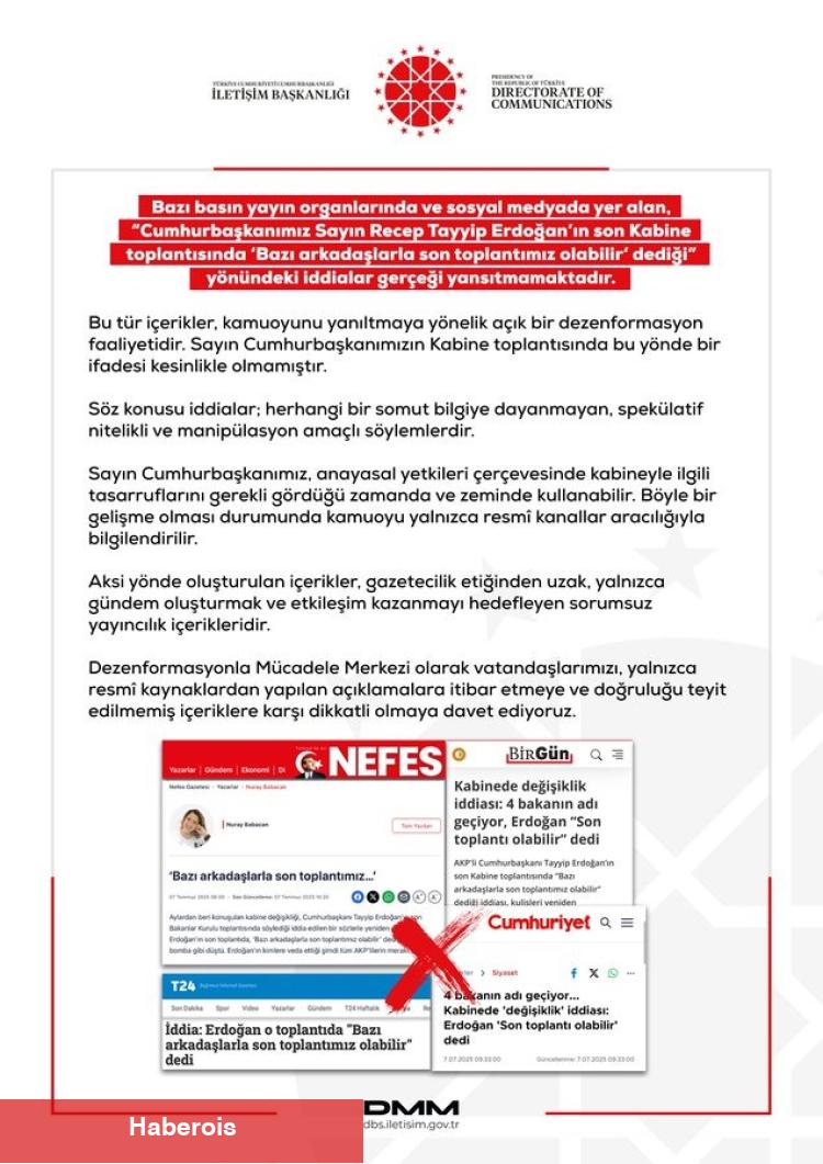 DMM'den "Erdoğan’ın Kabine açıklaması" tezine yalanlama