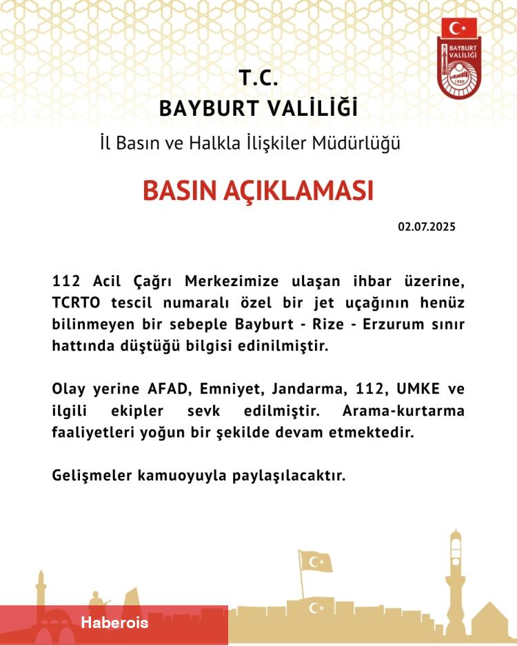 Erzurum-Rize ortasında uçak kazası! AFAD: Arama çalışmaları ağırlaştı