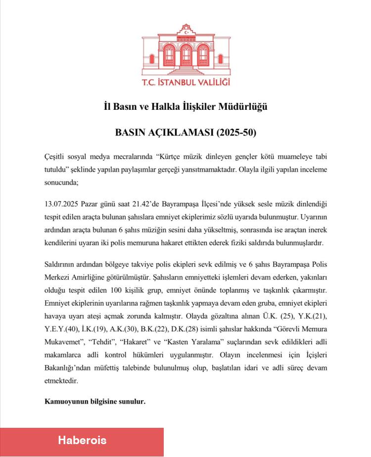 İstanbul Valiliği: Bayrampaşa’daki olayın Kürtçe müzikle ilgisi yok