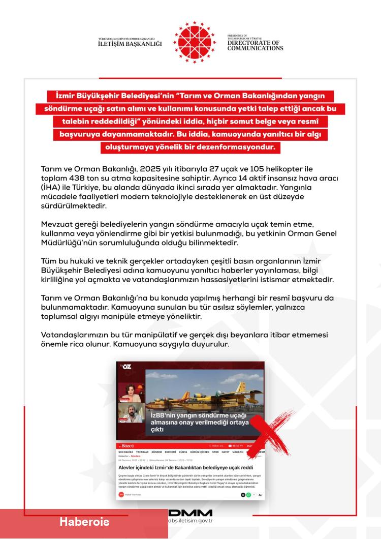 İzmir Belediyesi’nin yangın uçağı talebi savı asılsız!