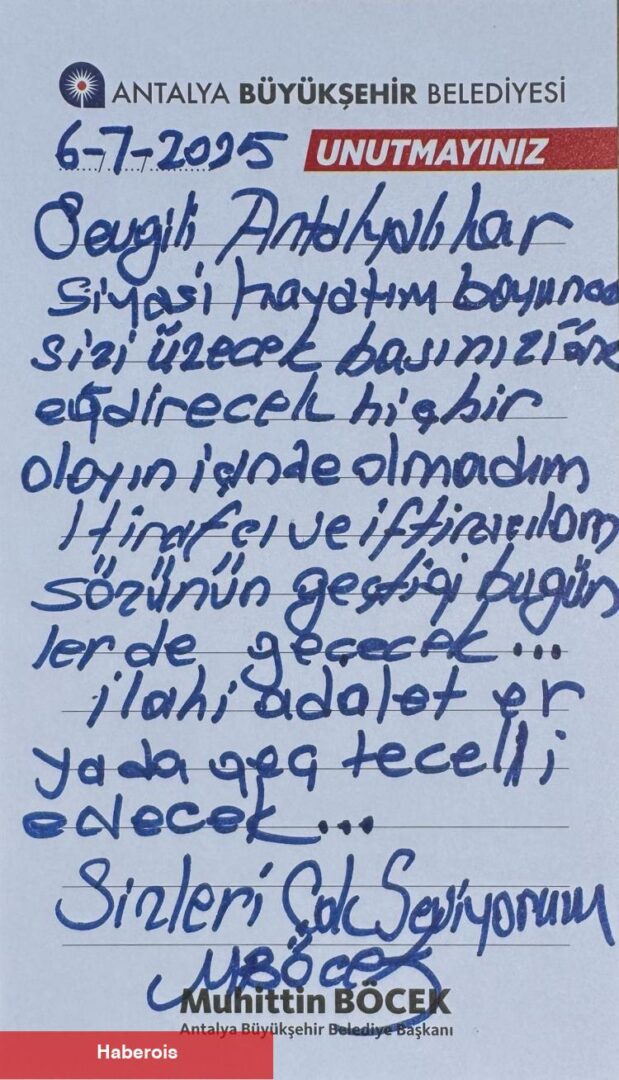 Lider Böcek'ten Antalyalılara duygusal bildiri