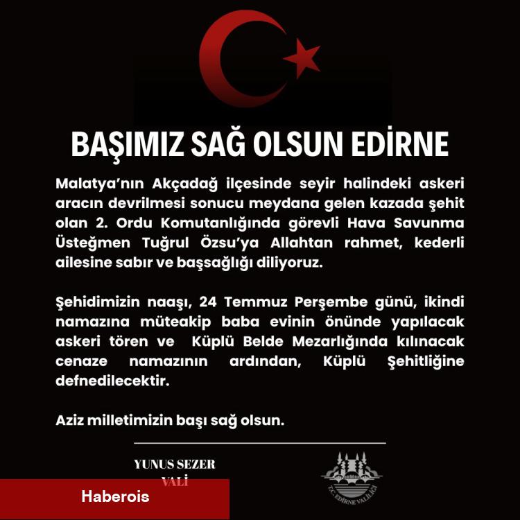 Malatya'da askeri araç kazasından acı haber!