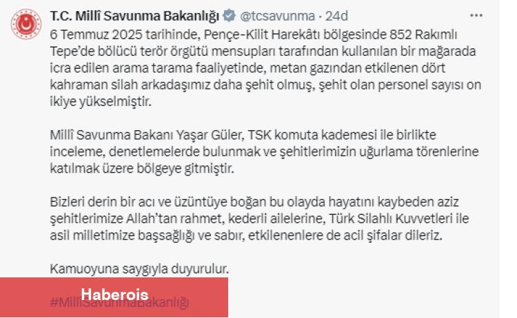 Pençe-Kilit’te acı artış: Şehidimiz 12'ye yükseldi! - Haberois Pençe-Kilit’te acı artış: Şehidimiz 12'ye yükseldi!