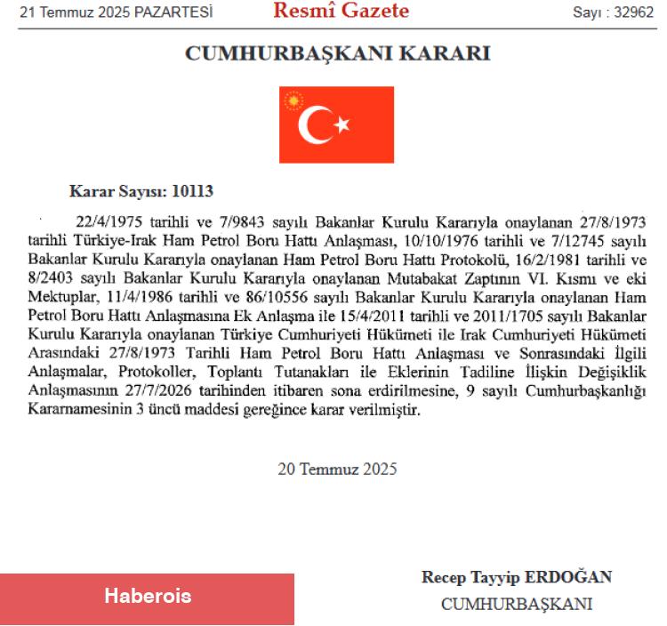Türkiye-Irak Ham Petrol Boru Çizgisi Muahedesi seneye bitiyor - Haberois Türkiye-Irak Ham Petrol Boru Çizgisi Muahedesi seneye bitiyor